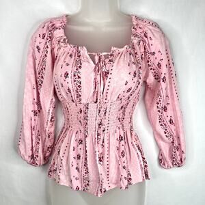 No Boundaries Pink Floral Peasant Blouse XS